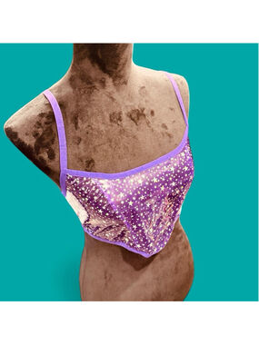 iHeartRaves Holographic Star Crop Top Purple Festival Rave Corset Bustier S EUC